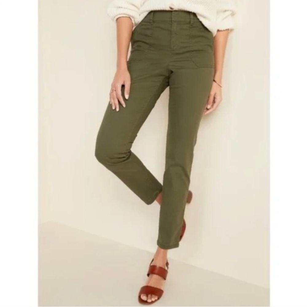 Old Navy Moss Landing Green Pixie Chino Pants Size 10 – High-Rise Skinny Ankle - Picture 1 of 13